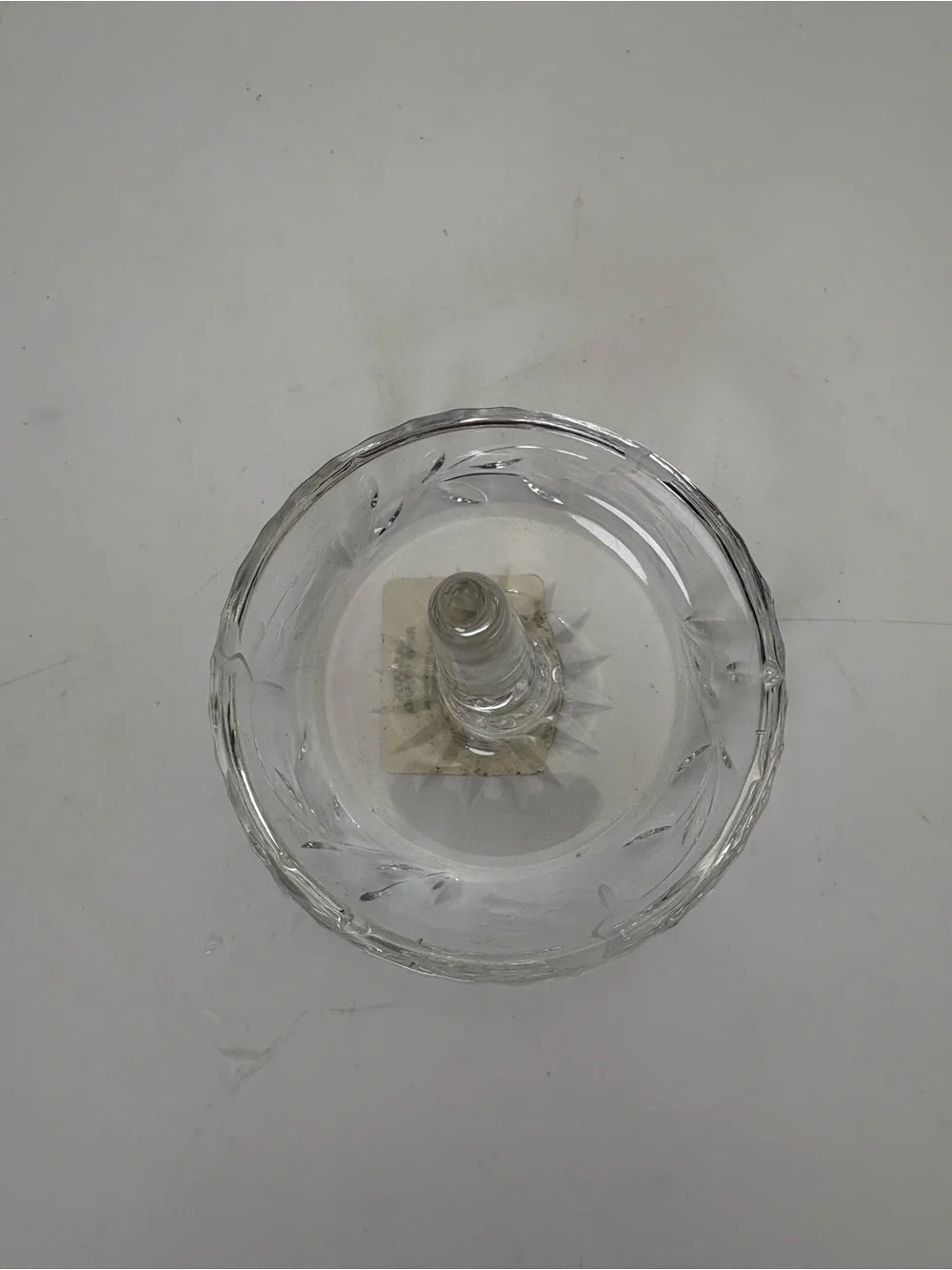 Hungarian Etched Crystal Clear Round Ring Holder Dish